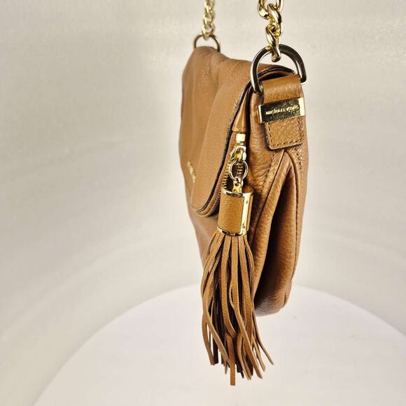 Michael Kors Bedford Handbag Purse Tassel Crossbody Tan Pebble Leather Gold - Picture 16 of 16